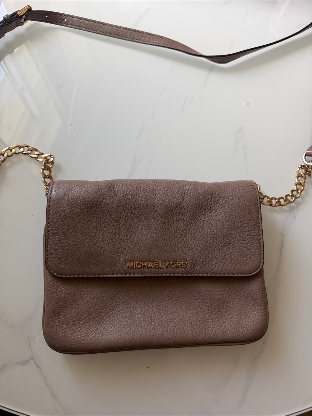 Michael Kors Taupe Leather Crossbody with Gold Hardware